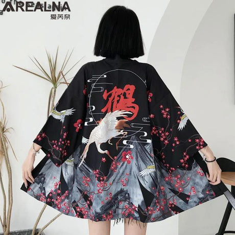 Japanese Kimono Traditional Clothing Crane Carp Anime Kimono Dress Shirts Women Samurai Haori Hombre Yukata Man Cardigan Shirt