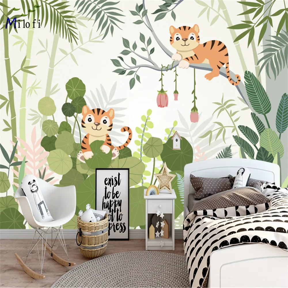 Milofi custom watercolor jungle nursery 3d wallpaper wall mural for kids nursery room 3d animal wallpaper sticker art deco