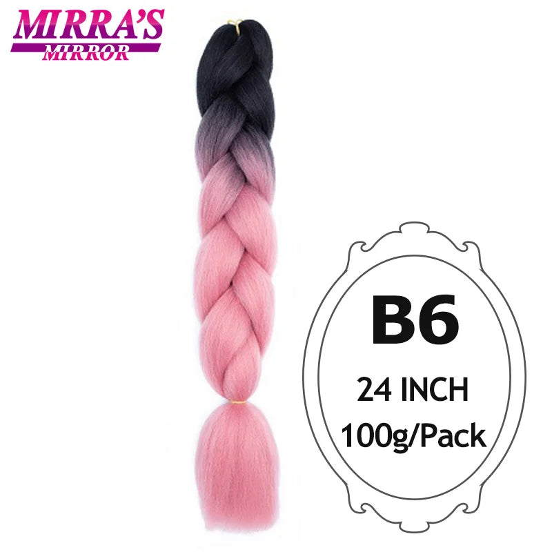 Jumbo Braiding Hair Extensions 24inch Ombre Hair For Braids 5Pcs Box Braid Yaki Texture Synthetic Fiber Fake Hair Mirra’s Mirror