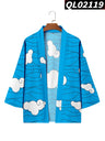 Japanese Style Clouds Print Blue Beach Yukata Women Men Kimono Harajuku Cardigan Traditional Samurai Cosplay Haori Robe Clothing