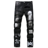 Men'S Pants Streetwear Fashion Trousers Jeans Skull Black Denim Biker High Quality Male Casual Designer Ripped Comfortable