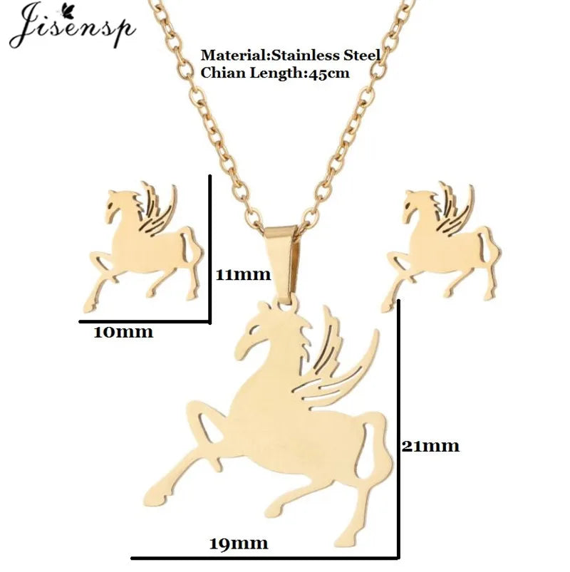 Cute Deer Cat Animal Jewelry Sets for Women Stainless Steel Triangle Star Moon Necklace Pendant Girls Christmas Accessories 2021