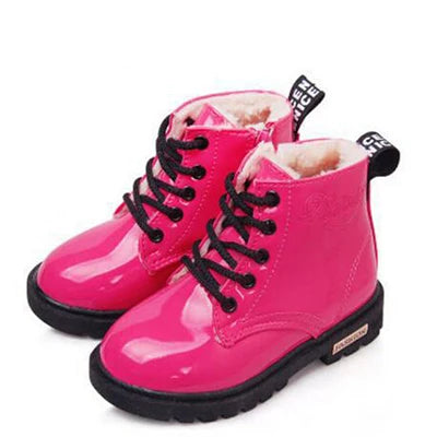 New Children Shoes Boots for Children Size 21-37  Boots for Girl PU Leather Waterproof Winter Kids Snow Shoes Girls Boots