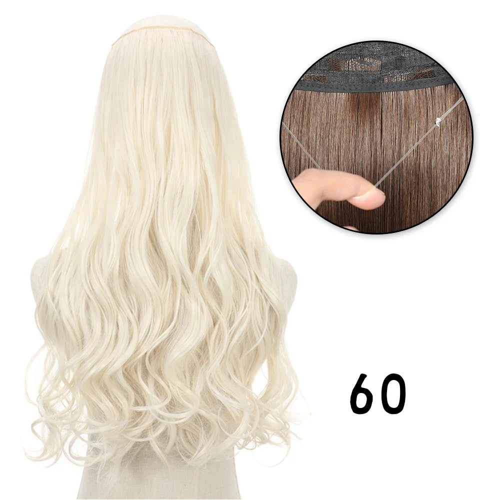 Hair Extensions No Clips Synthetic Fake Hair Ombre Pink Blonde Brown Black Natural Wavy Curly False Hair Piece For Woman