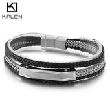 Kalen Gold Silver Color Cowhide Braided Chain Stainless Steel Leather Men&#39;s Charm Bracelet Jewelry