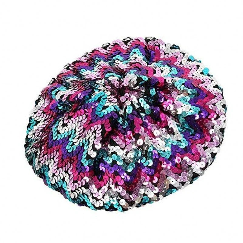 Women's Fashion Fun Sparkle Sequins Shimmer Stretch Beret Beanie Hat