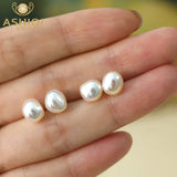 ASHIQI Natural Baroque Freshwater Pearl 925 Sterling Silver Stud Earrings Ear Clip for Women Jewelry Gifts