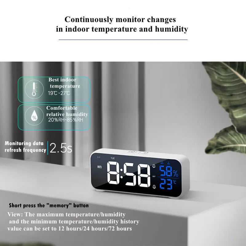 Music Alarm Clock Temperature Humidity Voice Control/Alaways On Table Clock Dual Alarm Wall  Rechargeable Digital LED Clocks