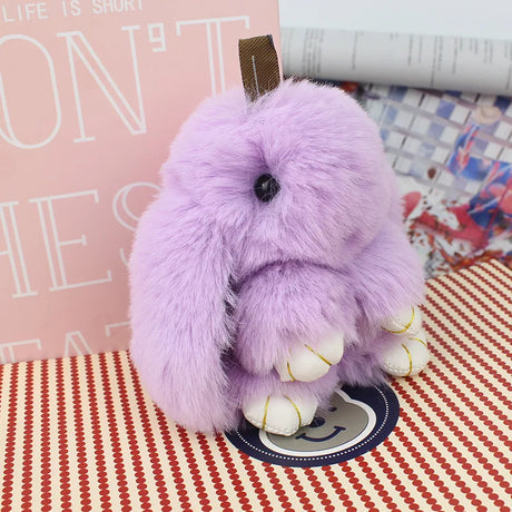 Cute Plush Bunny Keychain Women Fur Pom Pom Angel Rabbit Key Ring Hare Plush Dolls Toy Girls Bag Car Key Pendant Kids Xmas Gift