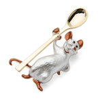 Wuli&baby Holding Spoon Smiling Mouse Brooches Women Alloy Enamel Rat Animal Casual Party Brooch Pins New Year Gifts