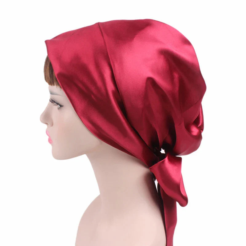 New Women Satin Night Sleeping Cap Head Wrap Bowknot Turban Pre-Tied Fitted Bandana Chemo Caps Nightcap Hair Loss Bonnet Hat