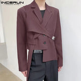 INCERUN Fashion Men Blazer Streetwear Lapel 2023 Long Sleeve Casual Irregular Suits Solid Color Button Thin Coats Men S-5XL