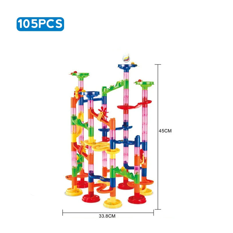 Marble Run Race Track Building Blocks Kids 3D Maze Ball Roll Toy DIY Marble Run Race Coaster Set 80/105/109/133pc Christmas Gift