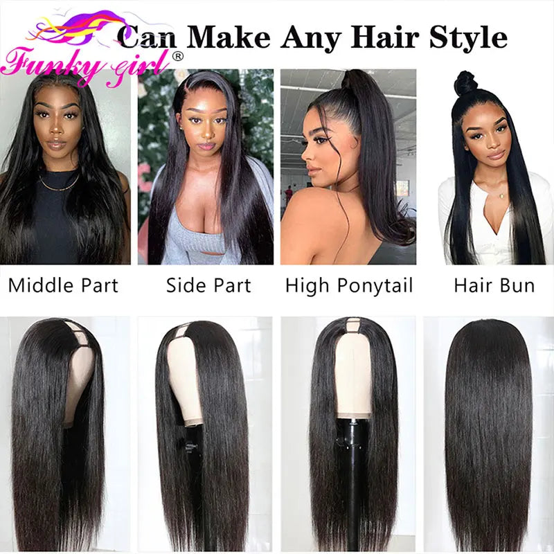 FG Straight U Part 150% Density Natural Brazilian Human Hair Long Wigs Brazilian Straight Wigs Non Lace For Black Women 8-28Inch