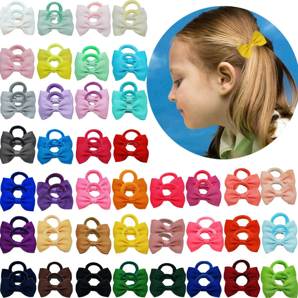 Baby Girls Hair Ties 2 inches Hair Bows Rubber Band Ribbon Hair Bands Ropes for Infant Children Gift 40 Colors in Pairs