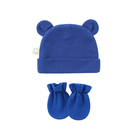 Cute Newborn Birth Set Cotton Soft Baby Nightcap With Ears Fall Winter Hat Gloves 2pcs Kit Prevent Scratching Skin Infant Stuff