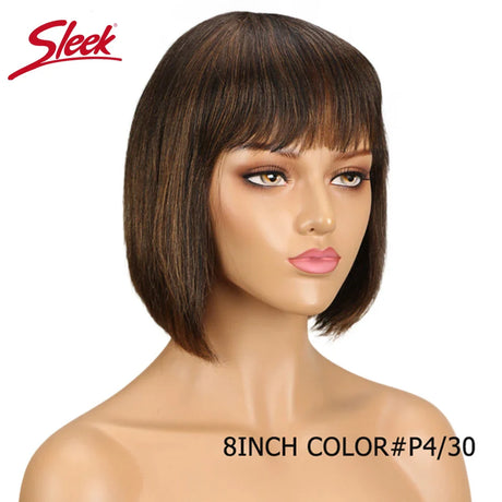 Sleek Short Bob Wigs With Bang Brazilian Straight Hair Wigs For Women Brown P4/30# Glueless Machine Made Cheap Human Hair Wigs