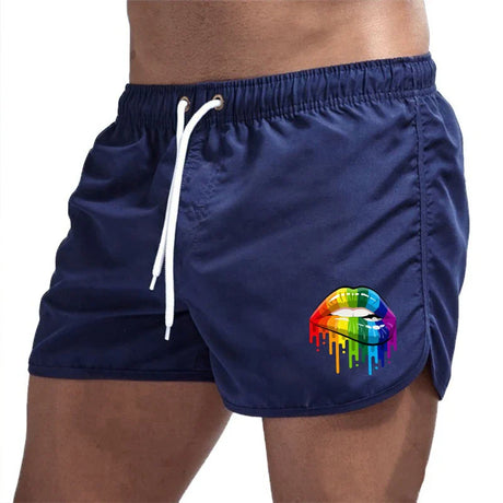 Summer Men's Shorts Lip Printing Sport Casual Fitness Breathable Training Drawstring Candy Colors Loose Male Beach Pants S-3XL