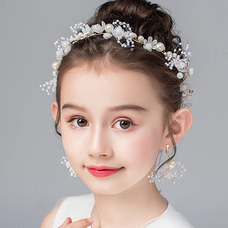 New Silver Color Gold Handmade Headbands Pearls Crystal Tiara Chlidren Hairbands Wedding Hair Accessories Veil Women Girls Kid