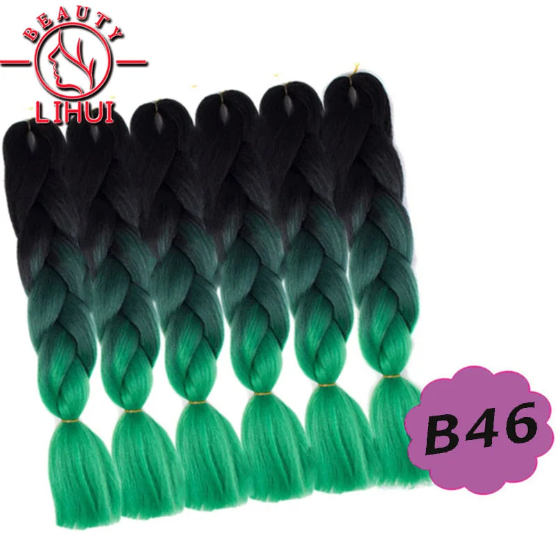 Synthetic Ombre Hair Jumbo Crochet Braiding Hair For Women Blonde Golden Green Brown Colorful Hair 6packs 24Inch 100G Wholesale