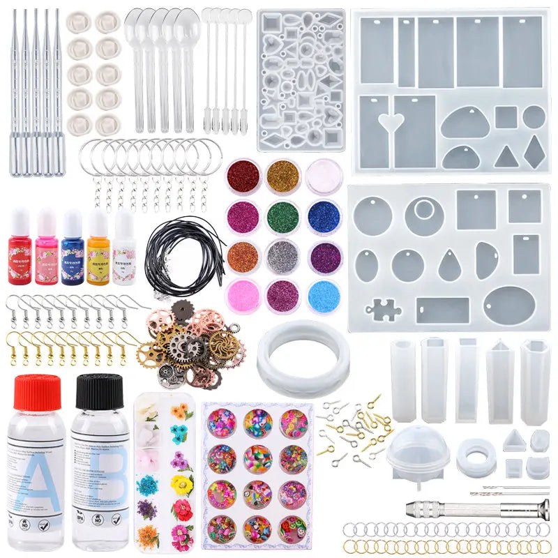 Epoxy Resin Kit for Beginners Silicone Resin Mold Set with DIY Supplies Tools, Glitter Sequins, Foil Flakes for Jewelry Making