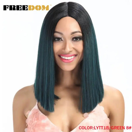 FREEDOM Synthetic Lace Wig Short Bob Straight Middle Part Lace Wigs Blue White Pink Purple Ombre Color Cosplay Wigs For Wome