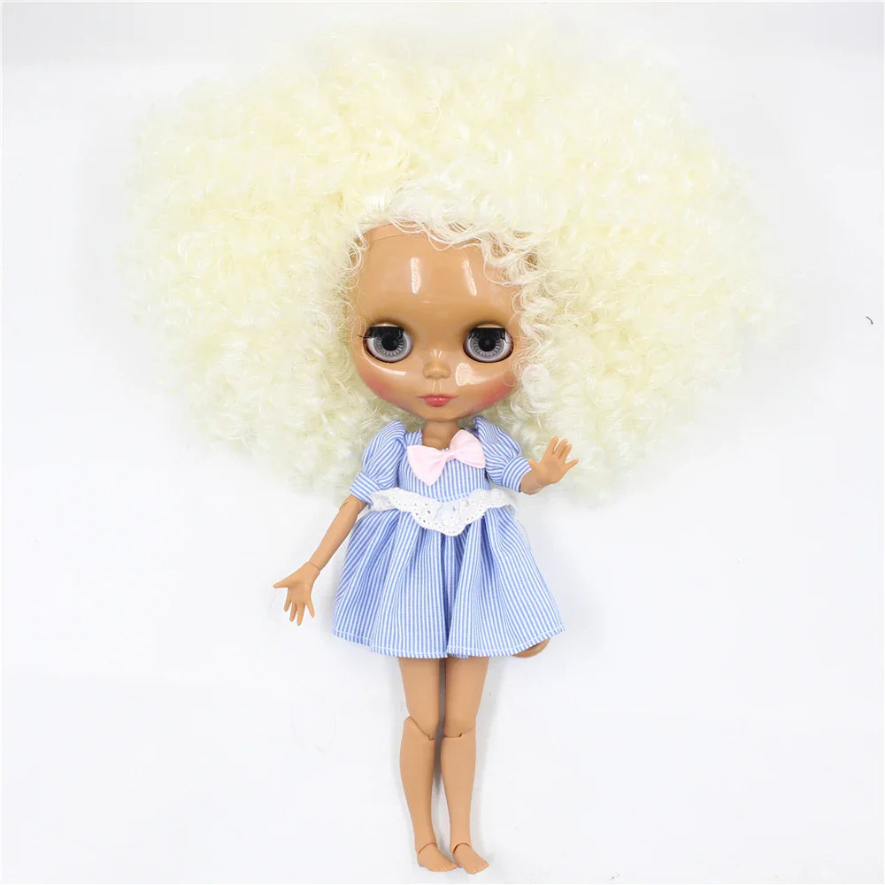 ICY DBS Blyth doll 1/6 bjd joint body white skin matte face dark skin shiny face curly hair afro hair toy 30cm