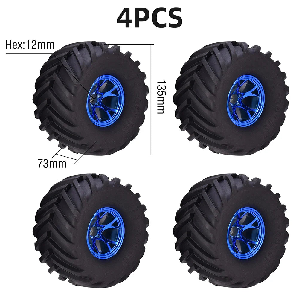 4PCS 12mm Hub 1/10 Tyre Wheel 120mm 125mm 130mm Monster Truck Tires Wheels Buggy RC Car Crawler Traxxas Scx10 Buggy