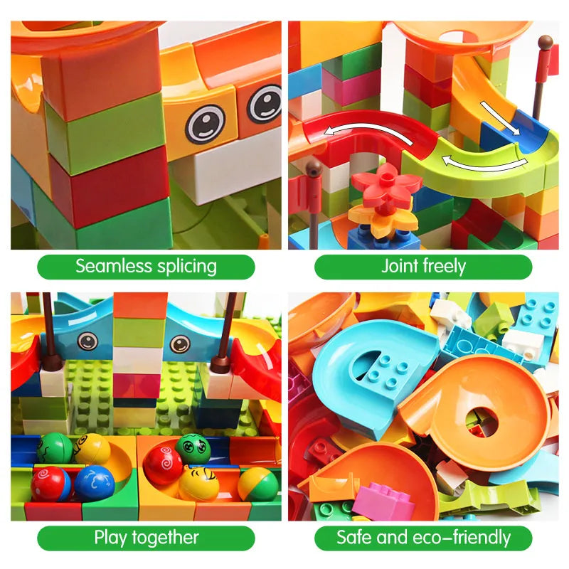 77-308PCS Marble Race Run Big Block Compatible City Building Blocks Funnel Slide Blocks DIY Big Bricks Toys For Children Gift