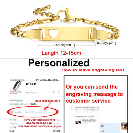 Personalize Baby Name Bracelet Figaro Chain Smooth Bangle Link Gold Tone No Fade Safty Jewelry 12cm to 15cm