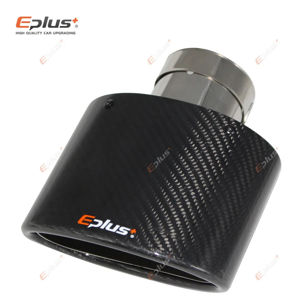 EPLUS Glossy Carbon Fiber Car Mufflers Tip Exhaust Pipe Nozzle Decoration Universal Stainless Silver Oval Width 150mm Or 105mm