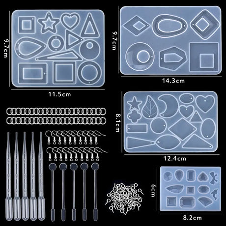 Silicone Mold For Epoxy Resin Set Jewelry Casting Mould Kit with Hand Drill,Glitter Sequins,Tools for Pendant Earring Making DIY