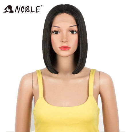 Noble Cosplay Synthetic Lace Wig Cosplay Wig Short Bob Straight 12" Color Yellow Lace Wig Ombre Blonde Wig For Black Women Wig