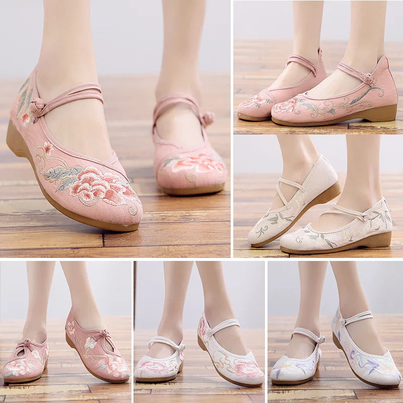 comemore Jacquard Embroidered Women Soft Bottom Ballet Flats Elegant Ladies Casual Strap Ballerinas Chinese Style Cotton Shoes