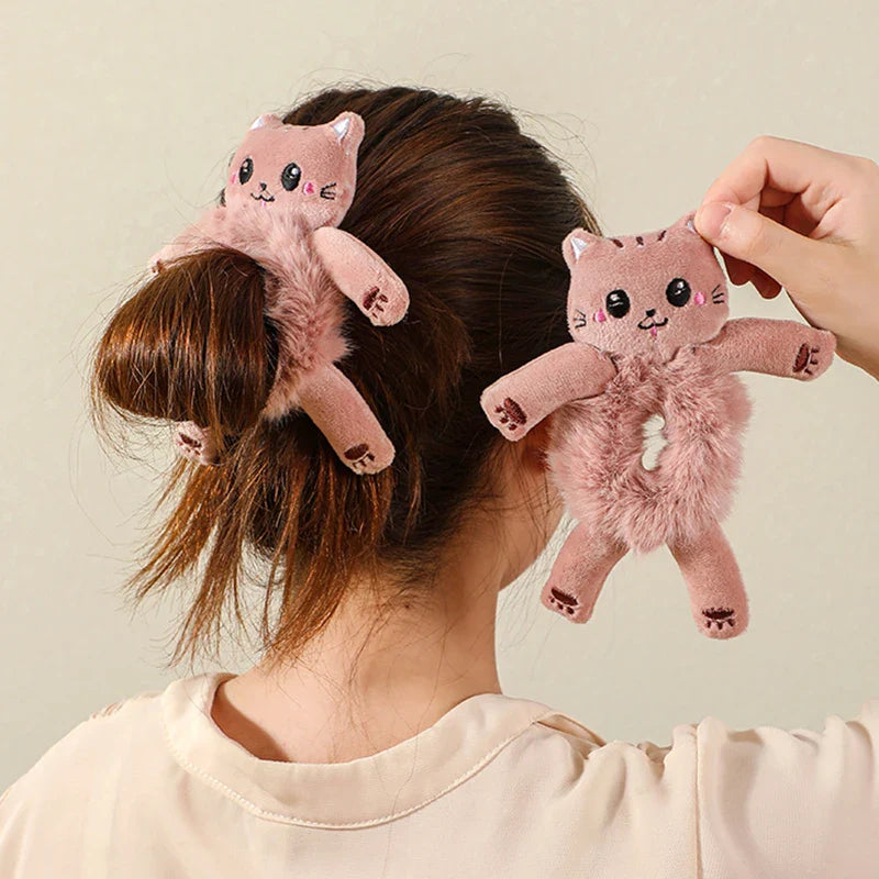 2pcs Plush Animal Scrunchie Set Elastic Hair tie Ponytail Rubber Band Accessories Kawaii Stuffed Cartoon Frog Cat Hair Rope Girl