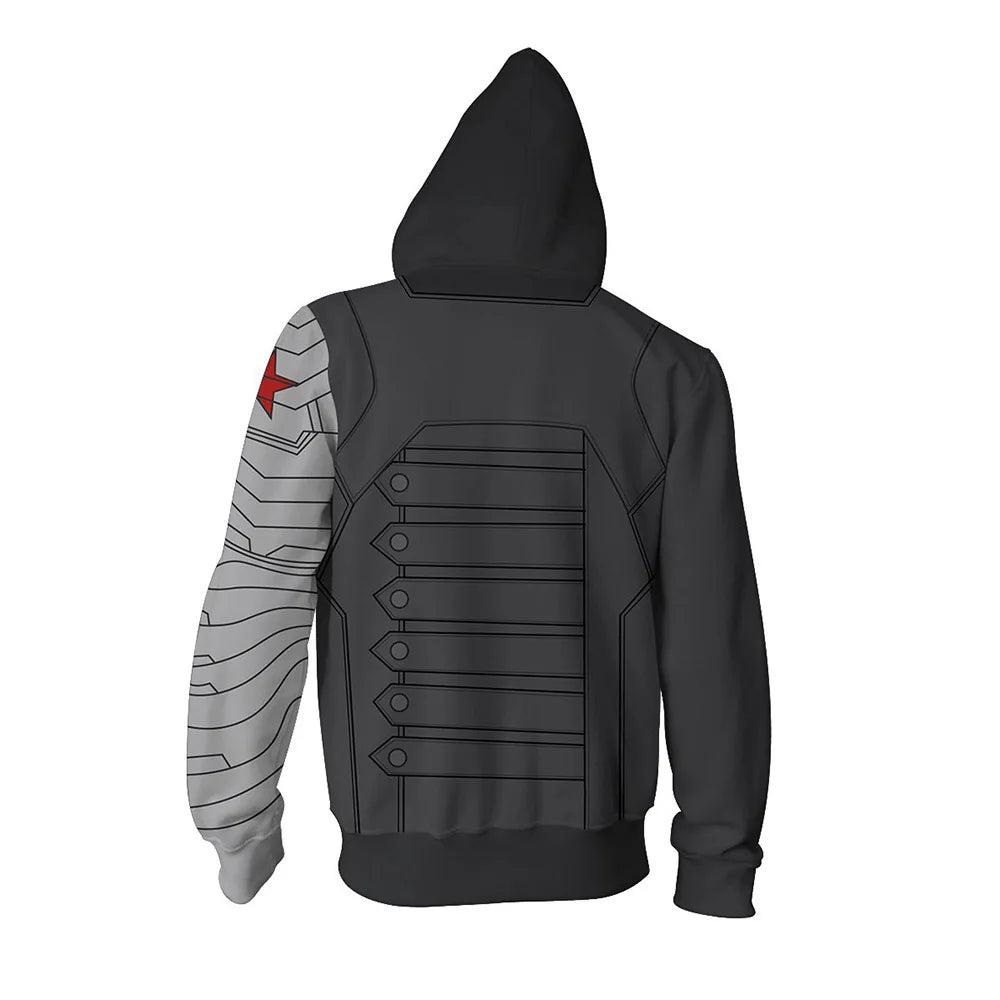 Fans Wear Sweatshirts 3D Printed Hoodies Winter Soldier  Zip Up Sweatshirt for Movie Fans