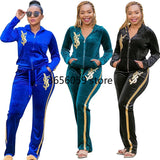 African Dashiki Velvet Two Piece Sets Women Tops And Skinny Pants Matching Sets Fashion Letter Print Tracksuit Africa Women Sets