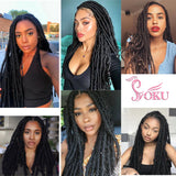 SOKU Braided Wig Middle part Lace Wig With Faux Locs Crochet Braid Hair 26 Inch Long Dreadlock Ombre Brown Synthetic Braids Wigs