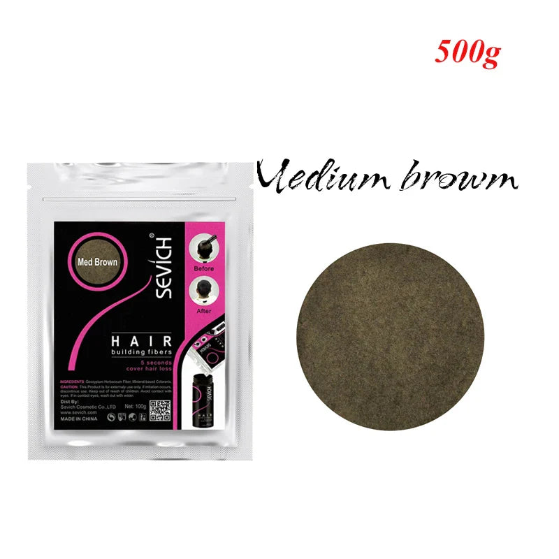 Sevich 10 Color Hair Building Fiber Instant Thickening Hair 500g Keratin Powders Fibers Hair Regrowth Fiber Refill Bags