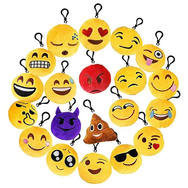 Random 30PCS/pack Funny expression Keychain Creative Cartoon Plush Smiley Keyring Christmas Pendant Mobile Phone Hanging Rope