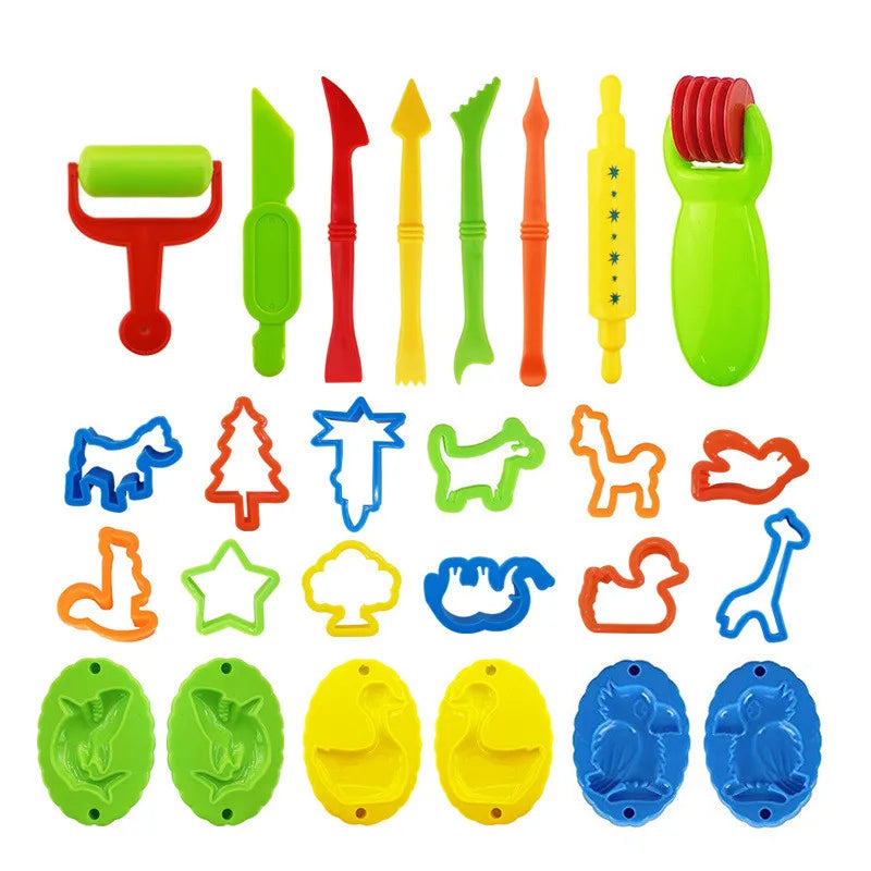 26Pcs Plastic Play Dough Model Tools Set Toy Educational Creative 3D Plasticine Mold Modeling Clay Kit Slime Toys For Children