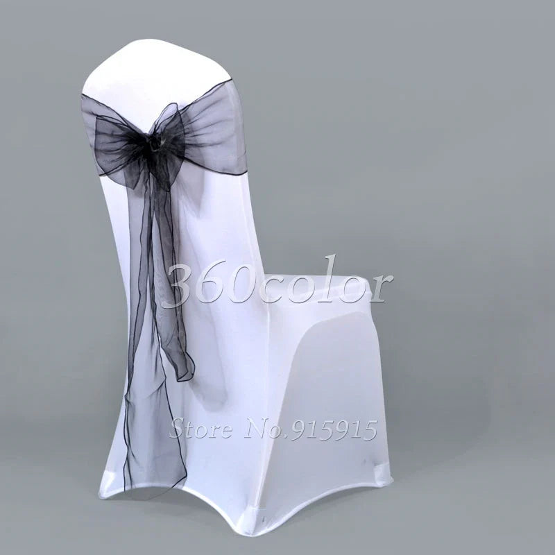 25pcs Sheer Organza Chair Sashes Bow Cover Band Bridal Shower Chair Design Wedding Party Banquet Decoration