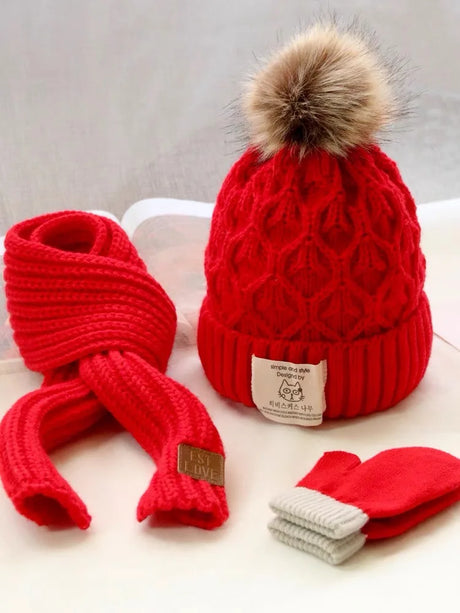 Three piece children&#39;s hat and scarf autumn/winter warm knit hat baby boy girl baby wool knit hat tide Cute fashion hat