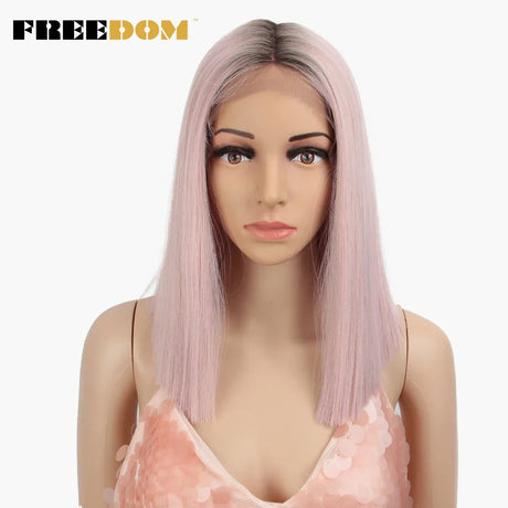 FREEDOM Synthetic Lace Wig Short Bob Straight Middle Part Lace Wigs Blue White Pink Purple Ombre Color Cosplay Wigs For Wome