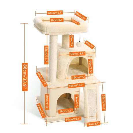 Free Shipping  Multi-Level Cat Tree For Cats With Cozy Perches Stable Cat Climbing Frame Cat Scratch Board Toys Cat Furniture