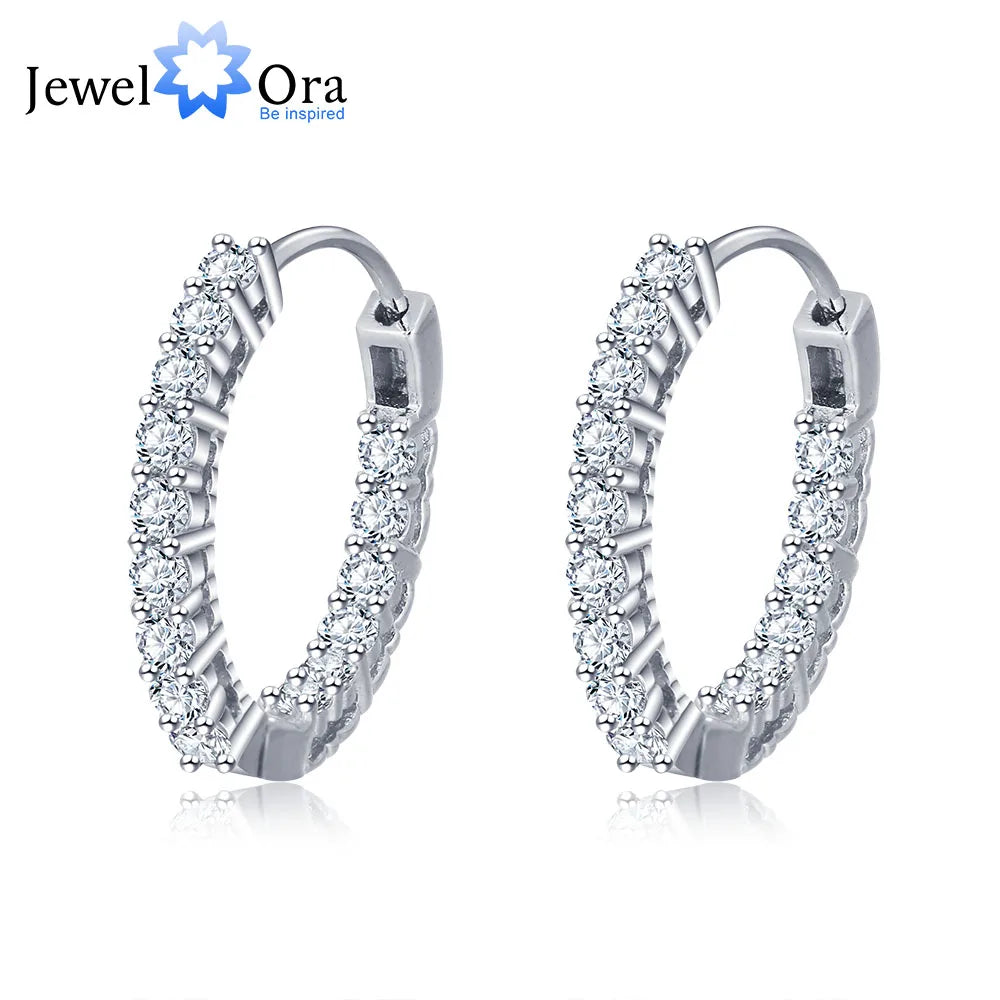 Trendy 925 Sterling Silver Hoop Earrings for Women Sparkling Cubic Zirconia Wedding Jewelry Gift for Girls (JewelOra EA101739)