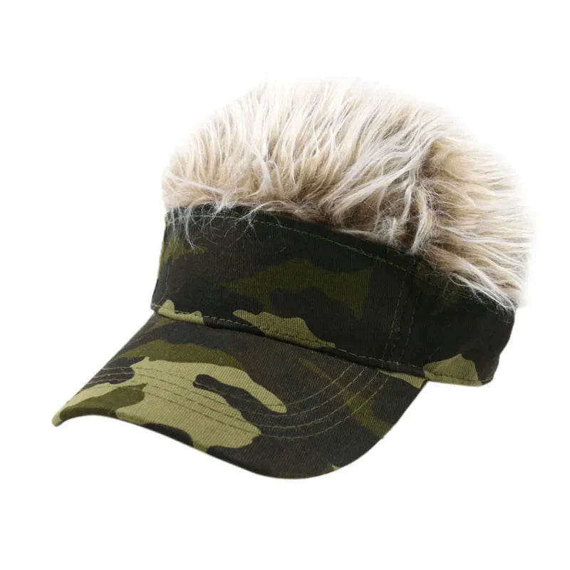 Winfox Men Women Camouflage Fake Flair Hair Baseball Cap Camo Sun Visor Fun Halloween Party Toupee Hat Golf Caps Gorra Hombre