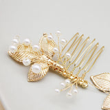 QYY Newest Gold Color Leaves Wedding Hair Comb Long Bridal Hair Accessories Jewelry Pearls Alloy Headpieces Hair Clips