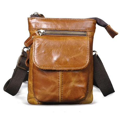 Original Leather Male Casual Design Mini Shoulder Messenger Crossbody bag Fashion Belt Waist bag Travel Small Pouch Men 611-18