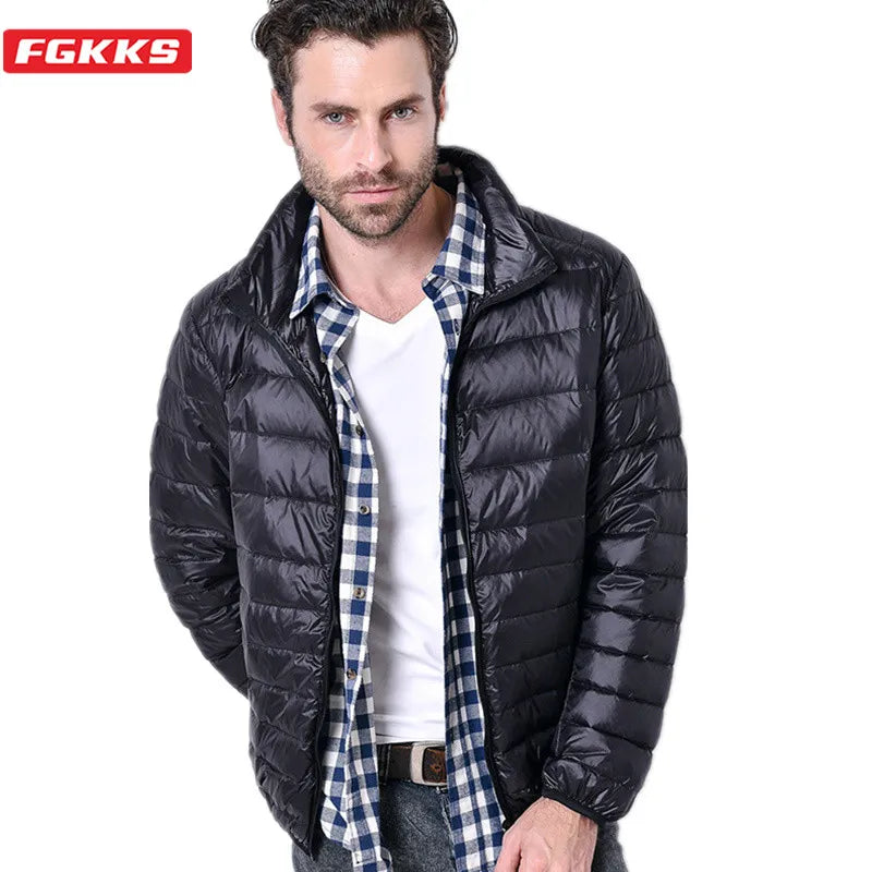 FGKKS Autumn Lightweight Thin Duck Down Jacket Men Good White Brand Casual Ultralight Male Feather Jackets Coat